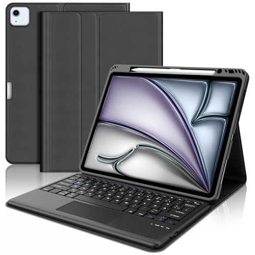 WAVATA Tastatur für iPad Air 13" M2 2024/M3 2025 mit Touchpad, Hülle mit Tastatur für iPad Pro 12.9 6/5/4/3 Gen 2022/2021/2020/2018 Keyboard Magnetische Abnehmbare Bluetooth QWERTZ Layout, Schwarz von WAVATA