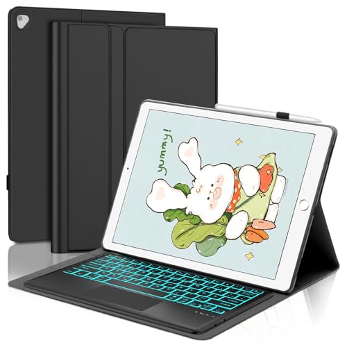 WAVATA Tastatur für iPad Pro 12.9 2/1 Generation 2017/2015 mit Touchpad, Hülle mit Tastatur für iPad Pro 12.9 mit Beleuchtete QWERTZ Layout Magnetisch Abnehmbarer, Schwarz von WAVATA