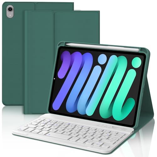 WAVATA Tastatur für iPad mini 7 2024 8.3" (A17 Pro), Hülle mit Tastatur für iPad mini 6 2021 Magnetisch Abnehmbare Bluetooth Kabellose QWERTZ Layout, Dunkelgrün von WAVATA