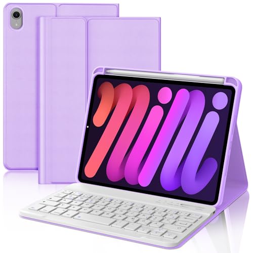 WAVATA Tastatur für iPad mini 7 2024 8.3" (A17 Pro), Hülle mit Tastatur für iPad mini 6 2021 Magnetisch Abnehmbare Bluetooth Kabellose QWERTZ Layout, Hellviolett von WAVATA