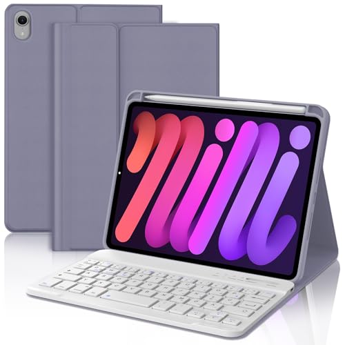 WAVATA Tastatur für iPad mini 7 2024 8.3" (A17 Pro), Hülle mit Tastatur für iPad mini 6 2021 Magnetisch Abnehmbare Bluetooth Kabellose QWERTZ Layout, Lila von WAVATA