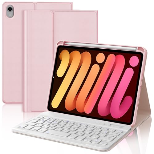 WAVATA Tastatur für iPad mini 7 2024 8.3" (A17 Pro), Hülle mit Tastatur für iPad mini 6 2021 Magnetisch Abnehmbare Bluetooth Kabellose QWERTZ Layout, Rosa von WAVATA