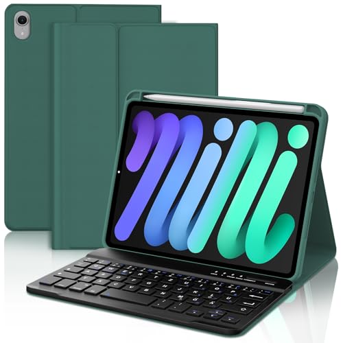 WAVATA Tastatur für iPad mini 7 8.3" 2024 (A17 Pro), Hülle mit Tastatur für iPad mini 6 2021 Magnetisch Abnehmbare Bluetooth Kabellose QWERTZ Layout, Dunkelgrün von WAVATA
