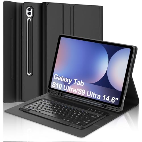 WAVATA Tastatur für Samsung Tab S10 Ultra 2024/S9 Ultra/S8 Ultra 14.6", Hülle mit Tastatur für Galaxy Tab S9 Ultra Keyboard Cover Magnetische Abnehmbar QWERTZ Layout, Schwarz von WAVATA