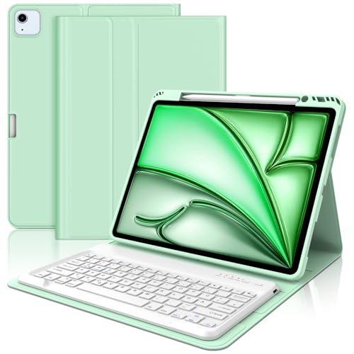 WAVATA Tastatur für iPad Air 13 2025/2024 M3/M2, Hülle mit Tastatur für iPad Pro 12.9 6/5/4/3 Generation Keyboard QWERTZ Layout Bluetooth Magnetisch Abnehmbare, Grasgrün von WAVATA