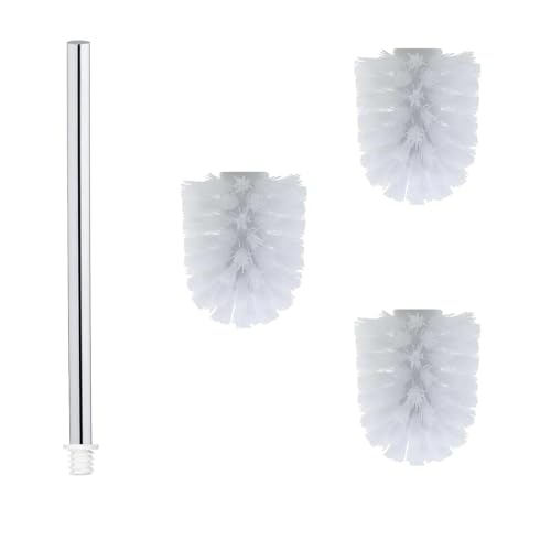 WAVEWO Edelstahl 304 WC-Bürsten Set | 1X Edelstahl Glänzender Griff (27cm) | 3X Wechselköpfe Ø6.5cm | Öko-Freundlich |Für Modernes Bad (Weiß, 6.5CM) von WAVEWO