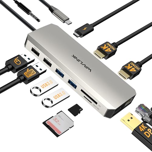 WAVLINK USB-C-Docking-Station für Zwei Monitore, Docking-Station mit Zwei HDMI, DP, 100W PD, USB3.0&2.0, RJ45, SD/TF-Schlitzen, Audio/Mikrofon, kompatibel nur mit Windows-Computern WAVLINK USB-C-Docking-Station für Zwei Monitore, Docking-Station mit Zwei HDMI, DP, 100W PD, USB3.0&2.0, RJ45, SD/TF-Schlitzen, Audio/Mikrofon, kompatibel nur mit Windows-Computern von WAVLINK
