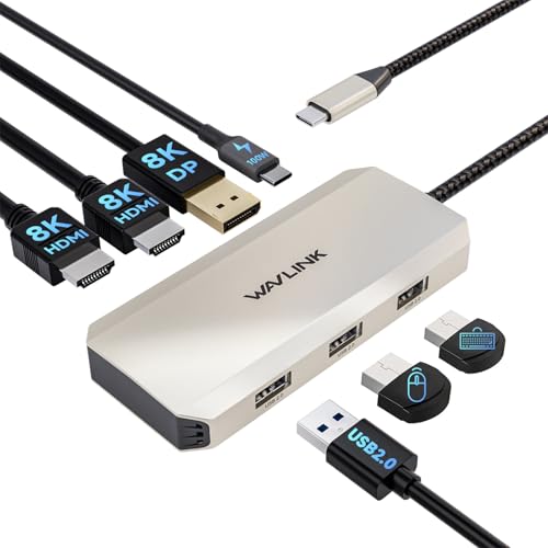 WAVLINK Docking Station, Triple Display Docking Station mit 100W Power Delivery, Triple 4K@60Hz Ultra HD Display, Dual HDMI, DP, 3 USB Ports für Dell/HP/Lenovo, Windows Systerm Computer WAVLINK Docking Station, Triple Display Docking Station mit 100W Power Delivery, Triple 4K@60Hz Ultra HD Display, Dual HDMI, DP, 3 USB Ports für Dell/HP/Lenovo, Windows Systerm Computer von WAVLINK