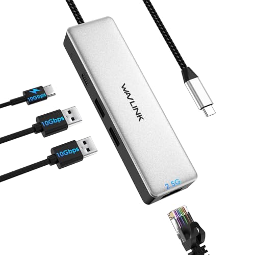 USB C zu 2.5 Gbps Ethernet Adapter, WAVLINK 2.5G Ethernet Adapter mit 2* USB-A&C 3.2, 100W PD, kompatibel mit Typ C Gerät zu Netzwerk für MacBook/XPS etc von WAVLINK