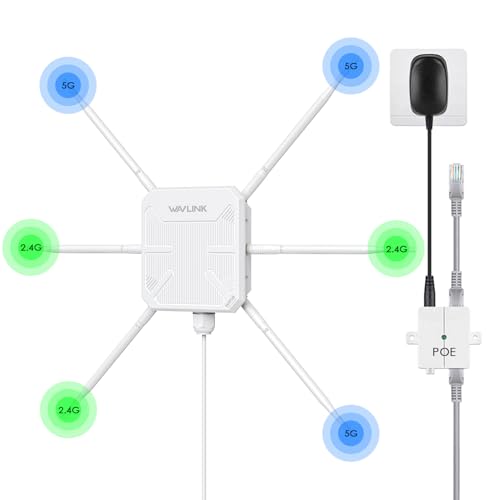 WAVLINK AX3000 Outdoor WLAN Repeater, Dual Band Outdoor Access Point WiFi6 (2.4G/573M + 5G/2402M) mit aktivem/passivem PoE, 6x7dBi-Antennen, wetterfestem IP67-Gehäuse, Gigabit WAN/LAN von WAVLINK