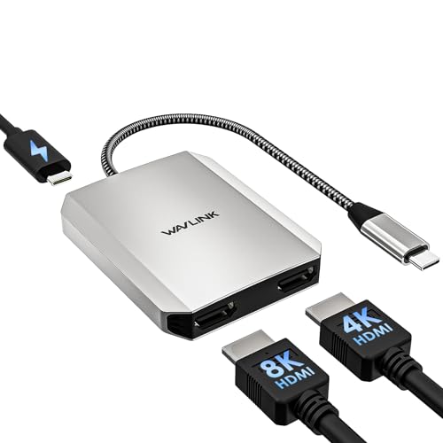 WAVLINK Dual-HDMI-Adapter, USB-C-auf-Dual-HDMI-Adapter, 4K @ 60 Hz, mit 100 W Stromversorgung, für Dell-XPS, HP, Lenovo, Thunderbolt 3/4-Laptops, Windows-System-Laptops von WAVLINK