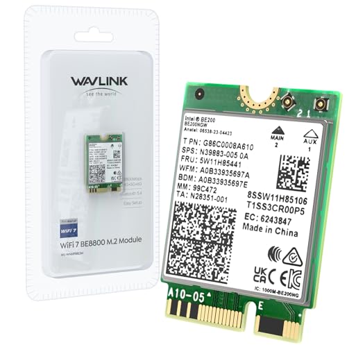 WAVLINK WiFi 7 Wireless Karte, 8774Mbps Tri-Band BE200 M.2 NGFF Netzwerkmodul mit Bluetooth 5.4, MU-MIMO, WPA3, Unterstützt Windows 10/11(64-bit) Laptop, Unterstützt Keine AMD-Motherboards von WAVLINK