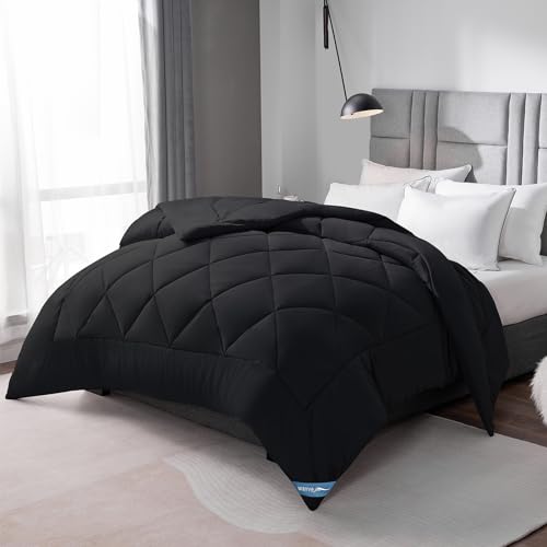 WAVVE Bettdecke 240x260 cm Ganzjahresdecke 4 Jahreszeiten, Steppdecke 300gsm Mikrofaser 260x240, Super Weiche Zudecke Schlafdecke Atmungsaktive 240 x 260 Schwarz von WAVVE