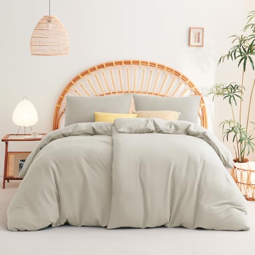 WAVVE Bettwäsche 135x200 4teilig Beige - Bettbezüge 135 x 200 2er Set mit Kissenbezüge 40x80 cm, Bettwäsche-Sets 135x200cm aus Mikrofaser mit Reißverschluss Weich von WAVVE