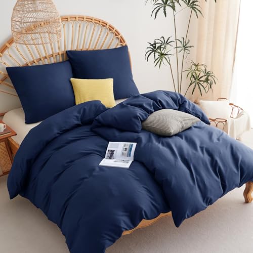 WAVVE Bettwäsche 135x200 4teilig Blau - Bettbezüge 135 x 200 2er Set mit Kissenbezüge 80x80 cm, Bettwäsche-Sets 135x200cm aus Mikrofaser mit Reißverschluss Weich, Dunkelblau von WAVVE