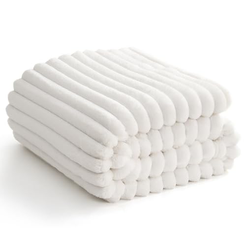 WAVVE Kuscheldecke 230x270 cm, Fleecedecke, Sofadecke, Couchdecke, Weiche Flanell Wohndecke für Zimmer Deko, Sofaüberwurf, Wohn- & Kuscheldecken, XXL große Decke, Weiß von WAVVE