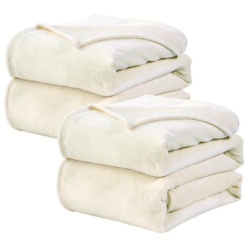 WAVVE Kuscheldecke Flauschig 2er Set Decke Fleecedecke - 2 Stücke Set Sofadecke 150x200 cm Warm Wohndecke Couchdecke, Creme Decke Weich Sofaüberwurf XL von WAVVE