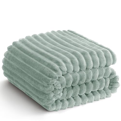 WAVVE Kuscheldecke Flauschig Decke, Fleecedecke, Sofadecke, Couchdecke, Weiche Flanell Wohndecke für Zimmer Deko, Sofaüberwurf, 130 x 150 cm, Salbeigrün von WAVVE