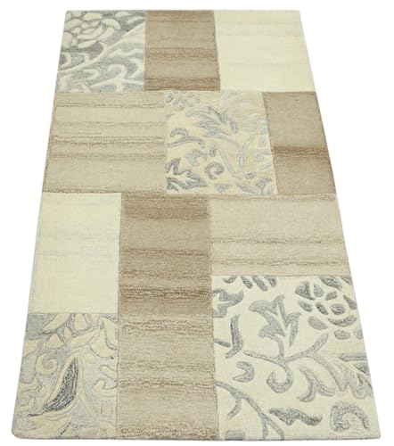 Beige Grau Compatible with Orient Teppich 100% Wolle 90X160 cm Handarbeit Handgetuftet T976 von WAWA TEPPICH