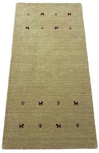 Gabbeh Beige Teppich 100% Wolle Handgewebt Orientteppich Loom Lori (70 x 140 cm, Beige T3) von WAWA TEPPICH