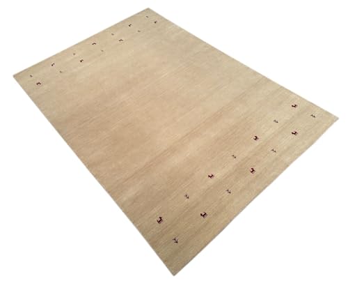 Gabbeh Beige Teppich 100% Wolle einfarbig gefärbt Handgewebt G84 von WAWA TEPPICH