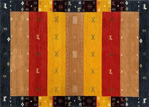 Gabbeh Teppich 100% Wolle 120x180 cm Rot Gelb Bunt Handgewebt Orientteppich BR11 von WAWA TEPPICH