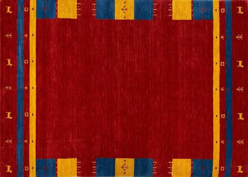Gabbeh Teppich 100% Wolle 120x180 cm Rot Gold Blau Handgewebt Orientteppich BR13 von WAWA TEPPICH