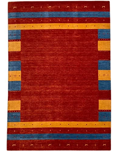 Gabbeh Teppich 100% Wolle 170x240 cm Rot Gold Blau Handgewebt Orientteppich 110 von WAWA TEPPICH