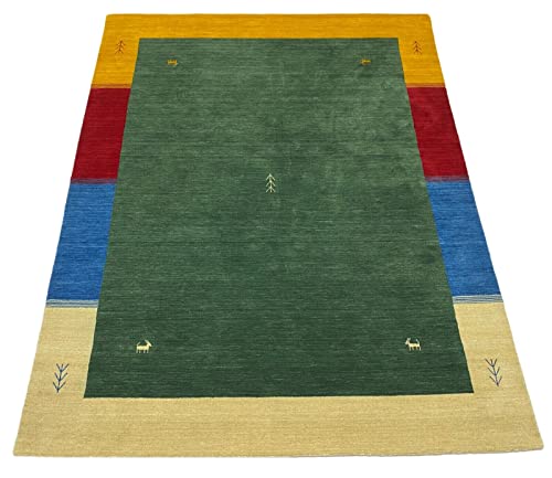 Gabbeh Teppich 100% Wolle 200x250 cm Grün Rot Handgewebt Orientteppich Bunt von WAWA TEPPICH