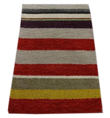 Gabbeh Teppich 61x92 cm Handgeknüpft ~ 100% Wolle ~ Rot Beige Gold Blau M28 von WAWA TEPPICH