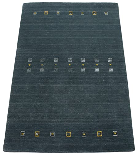 Gabbeh Teppich Grau Blau Grün Wolle Viskose Handgewebt 120x180 cm WR98 von WAWA TEPPICH