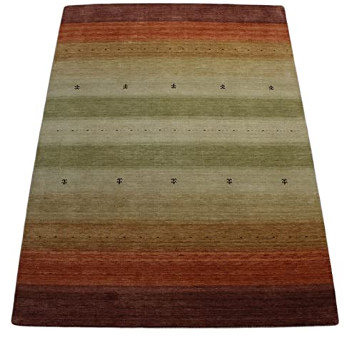 Gabbeh Teppich Grün Orange Beige 100% Wolle 170x240 cm Compatible with Orient Handgewebt Lr456 von WAWA TEPPICH