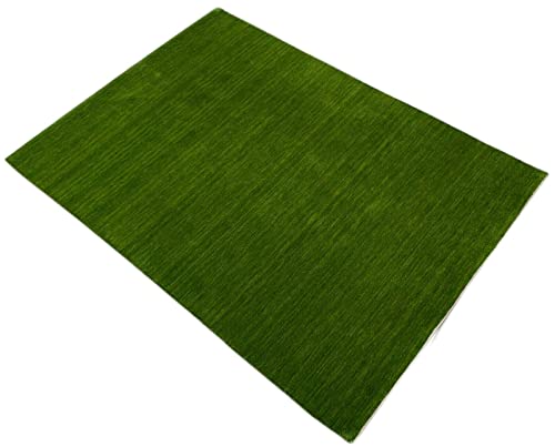 Grün Gabbeh Teppich Uni 100% Wolle Orientteppich Handgewebt Loom Brücke AN1 (Maße: 140X200 cm) von WAWA TEPPICH