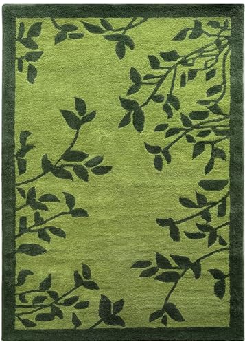 Grün Teppich 100% Wolle 120X180 cm Handarbeit Blatt Designer Orientteppich WT4 von WAWA TEPPICH