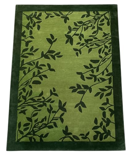 Grün Teppich 100% Wolle 170X240 cm Handarbeit Blatt Designer Handgetuftet von WAWA TEPPICH
