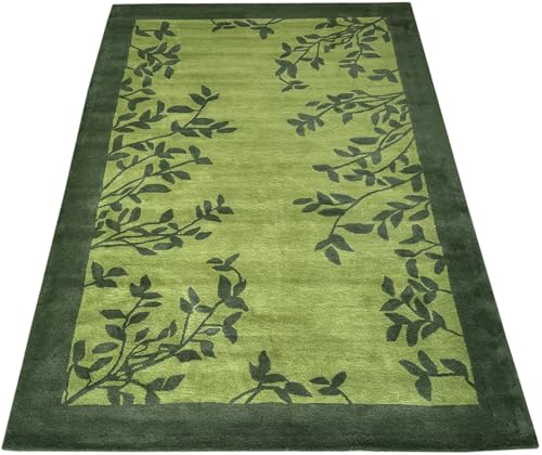 Grün Teppich 100% Wolle 200X300 cm Handarbeit Blatt Designer Orientteppich WT4 von WAWA TEPPICH