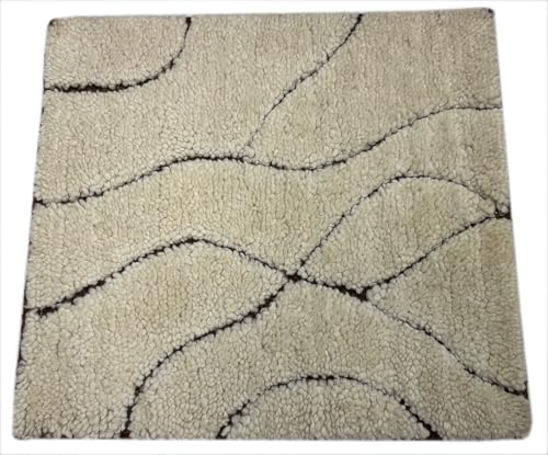 Handgefertigter Teppich 60x60 cm 100 % Wolle Weicher Ivory & Compatible with Braun D558 von WAWA TEPPICH