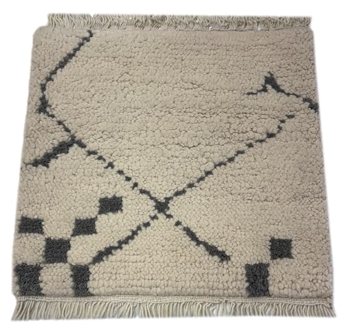 Handgefertigter Teppich 60x60 cm 100 % Wolle Weicher Ivory & Grau R70 von WAWA TEPPICH