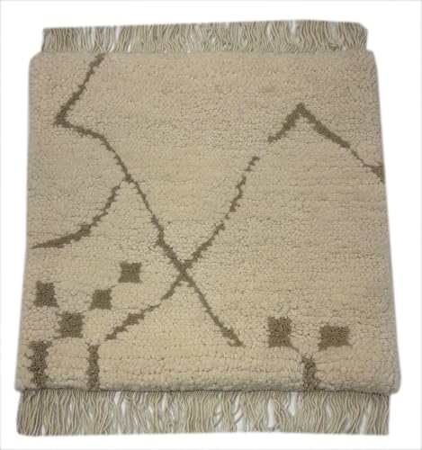 Handgefertigter Teppich 60x60 cm 100 % Wolle Weicher Ivory & Sand R113 von WAWA TEPPICH