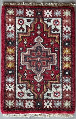 Handgeknüpft Fußmatten 40X60 cm Brücke Automatten Teppich 100% Wolle Rot PH11 von WAWA TEPPICH