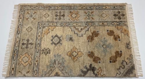 Handgeknüpfter Wollteppich 60x90 cm Kurzflor Modern Beige Teppich D765 von WAWA TEPPICH