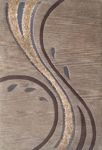 Handgetufteter Wolle Teppich 120x180 Compatible with Braun Modern Wohnzimmer SH250 von WAWA TEPPICH