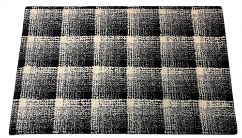 Handgetufteter Wollteppich 60x90cm Schwarz Weiß Modern Geometrisches Muster R99 von WAWA TEPPICH