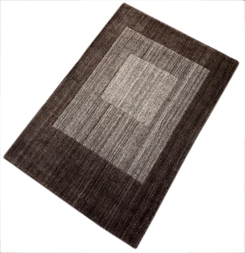 Handgewebter Teppich 60x90cm Compatible with Braun Modern Wollteppich Handgefertigt D820 von WAWA TEPPICH