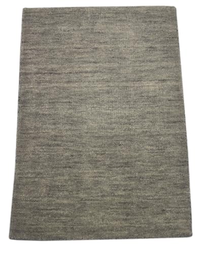 Handgewebter Teppich 60x90cm Silber Modern Wollteppich Handgefertigt D710 von WAWA TEPPICH