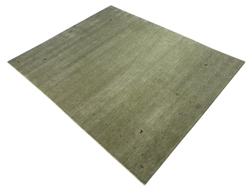 Handgewebter Wollteppich Olivgrün Uni Modern Teppich aus Wolle 242x300 cm WR129 von WAWA TEPPICH