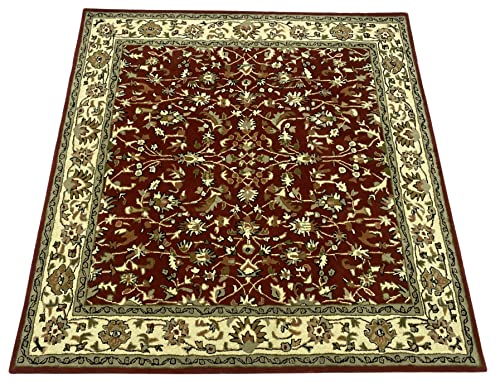 Herati Rot Orient Teppich Handgetufteter 100% Wolle Handgefertigter Braun Beige 200x200 cm von WAWA TEPPICH