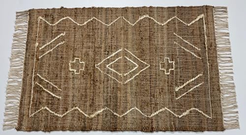 Jute Teppich 60x90 cm – Natur & Ethno Stil mit handgewebtem Muster D529 von WAWA TEPPICH