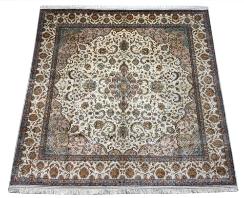 Kashmir Seidenteppich 185x185 cm Echter Handgeknüpft Luxus Teppich Unikat von WAWA TEPPICH