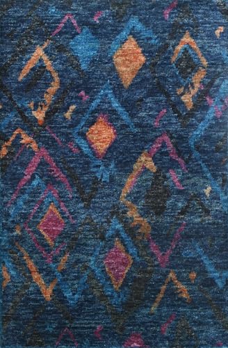 Modernes Handgeknüpfter Jute 150x240 Compatible with Vintage Blau Wohnzimmer Teppich SH166 von WAWA TEPPICH